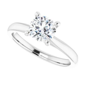 14K White 6.5 mm Round Solitaire Engagement Ring Mounting